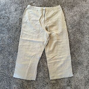 Jillian Jones‎ Petite Embroidered Linen Pants Size 16P Wide Leg High Waisted